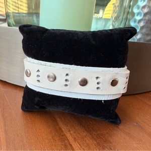 Studded White Leather Snap Bracelet